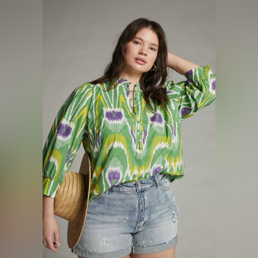 NWT Anthropologie Sharona Henley Puffed Sleeve Blouse M